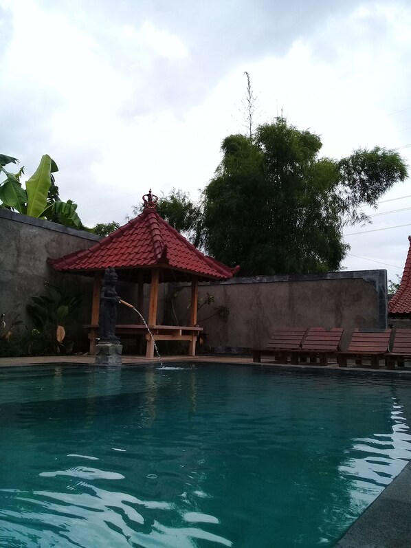 Outdoor pool, pool loungers