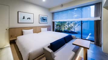 Chambre avec lits jumeaux, vue jardin | Vue de la chambre