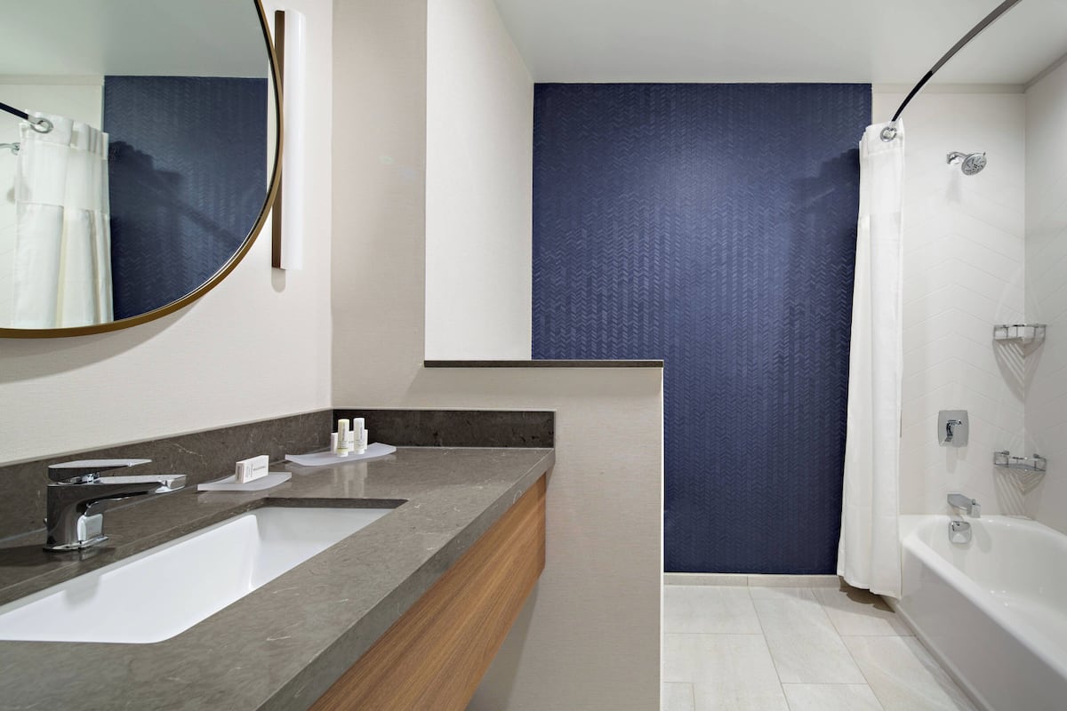 free toiletries, hair dryer, towels