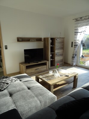 Smart-TV, Kamin, DVD-Player, Bücher
