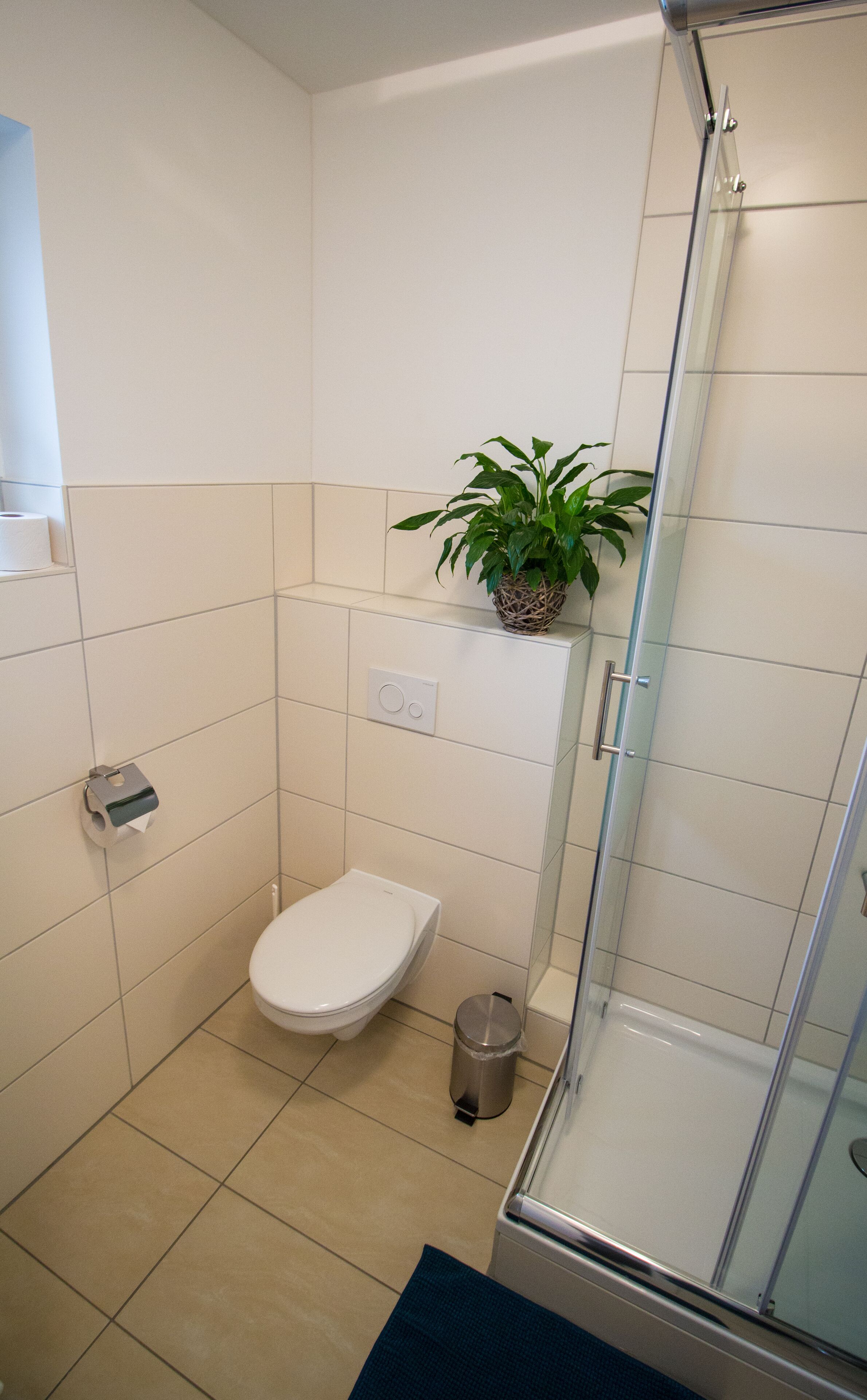Basic-Studio | Badezimmer | Dusche, kostenlose Toilettenartikel, Handtücher, Seife