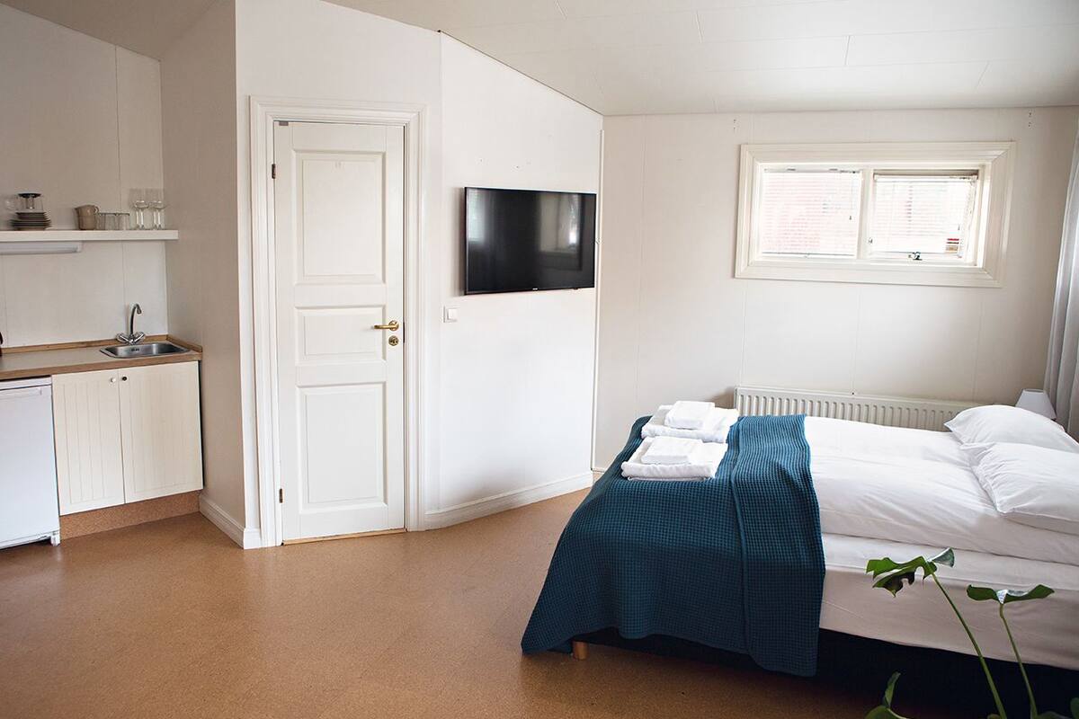 Studio (200) | Blackout drapes, iron/ironing board, cribs (free), WiFi (free)