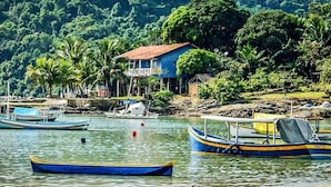 Un río tranquilo con varias embarcaciones fonqueadas.