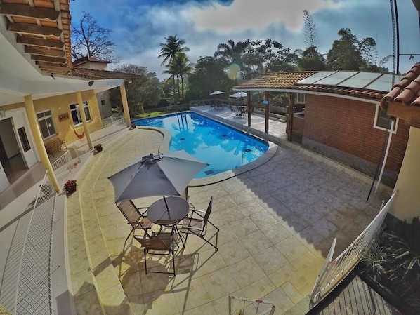 Outdoor pool, pool loungers