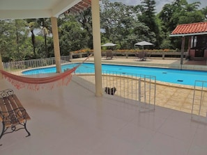 Outdoor pool, pool loungers