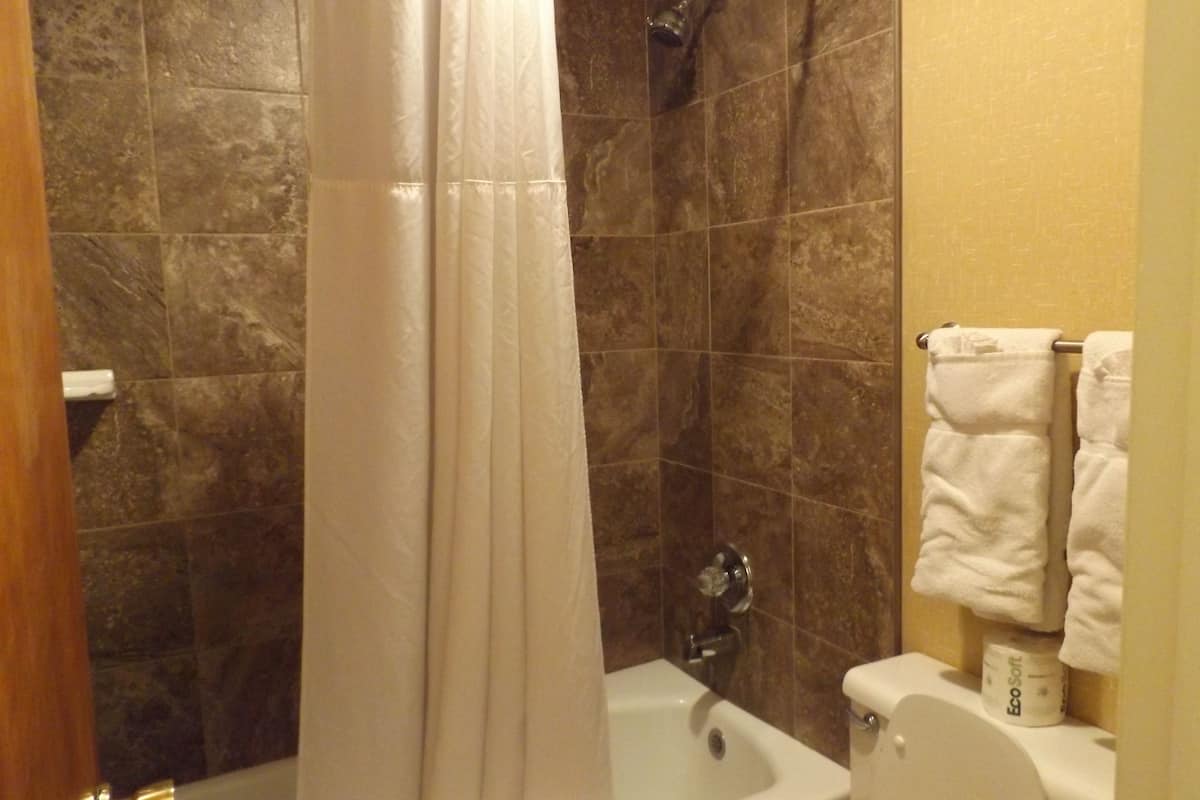 combined shower/bathtub, deep-soaking bathtub, free toiletries