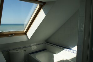 Bathtub, hair dryer, towels