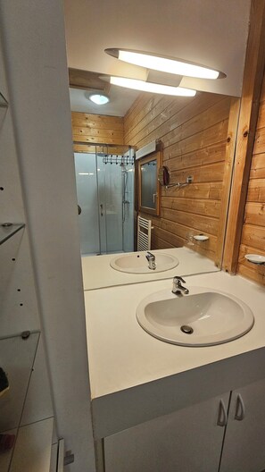 Shower, hair dryer, toilet paper