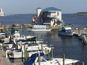 Stunning marina views from a waterfront residence with a balcony.