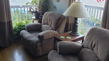 Smart TV, fireplace, video games, DVD player