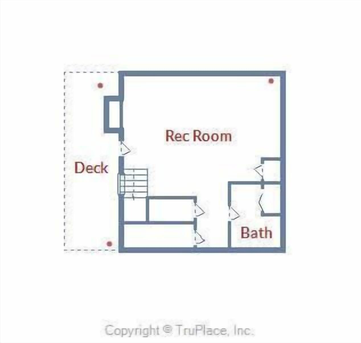 A floor plan with a Rec Room, Deck, and Bath.