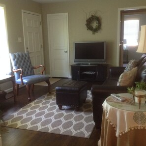 TV, fireplace, DVD player, books