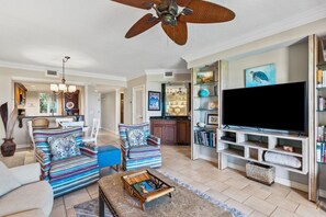 Flat-screen TV, DVD player