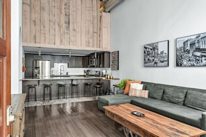 TV, music library, stereo