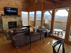 TV, fireplace, video games, DVD player