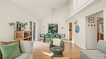Smart TV, fireplace, video games, DVD player