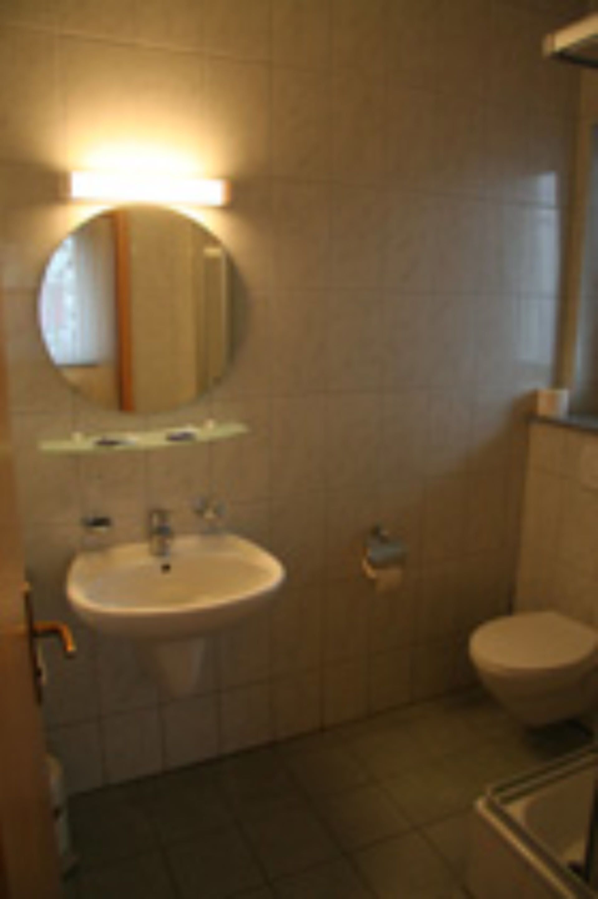 A bathroom with a sink, mirror, and toilet.