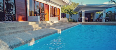 Outdoor pool, sun loungers