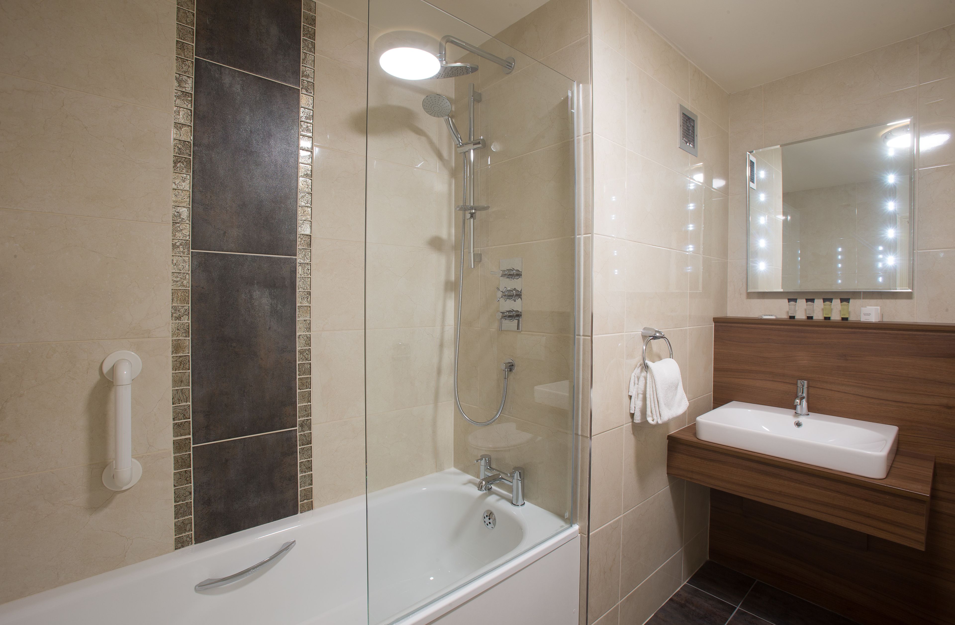 free toiletries, hair dryer, towels