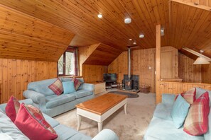 Una televisión, una chimenea