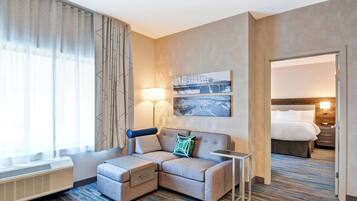 1 bedroom, desk, laptop workspace, blackout curtains