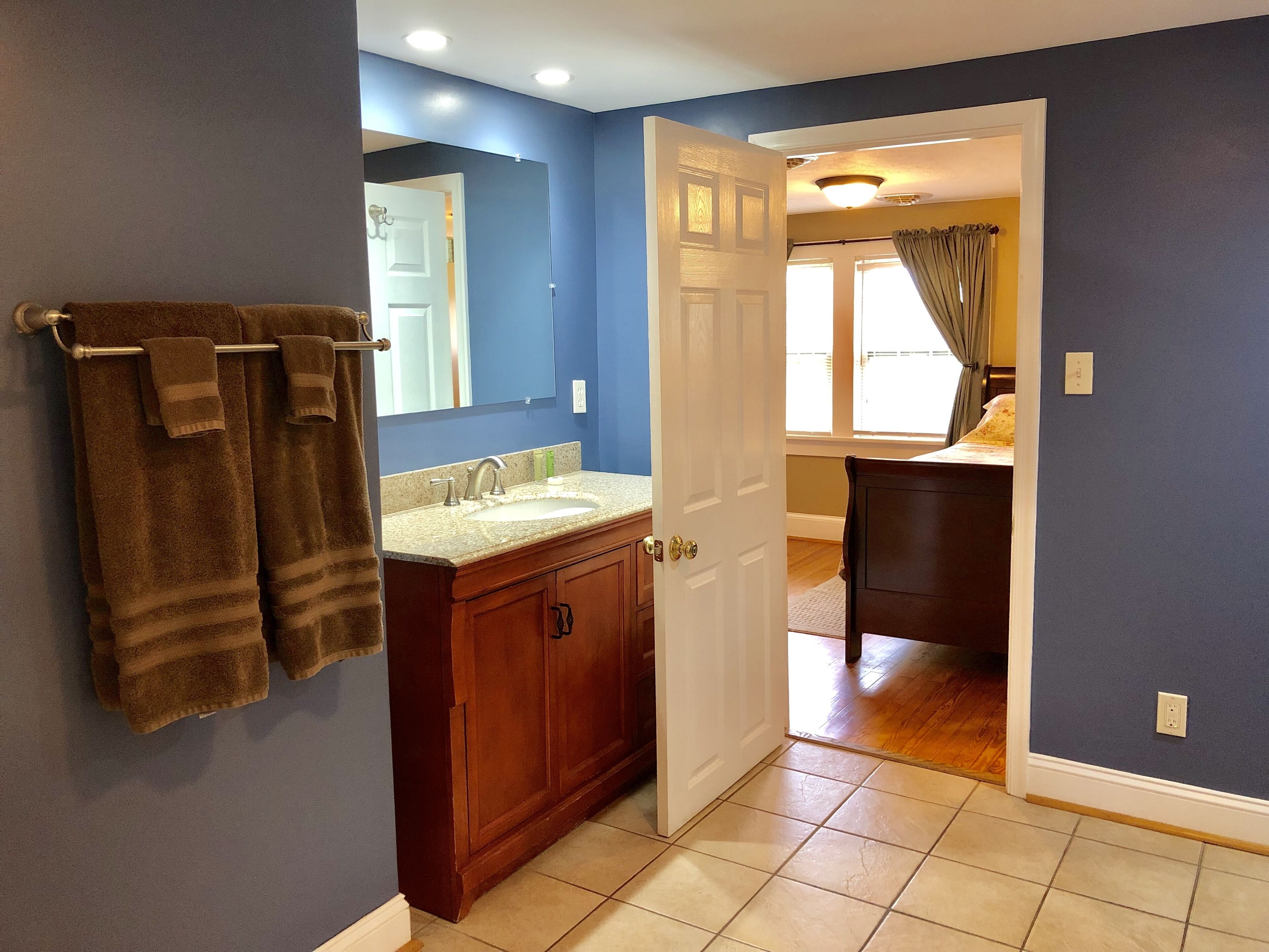 master bath with private entrance from the upstairs master bedroom