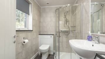Combined shower/tub, hair dryer