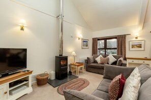 TV, fireplace - Walled Garden Mews 2 -  a mews cottage that sleeps 6 guests  in 2 bedrooms (Oban)