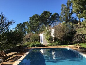 Outdoor pool, sun loungers