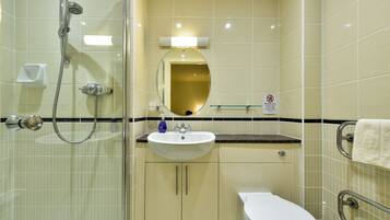 Combined shower/tub, hair dryer