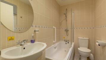 Combined shower/bathtub, hair dryer