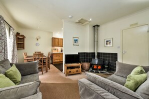 Una televisión, una chimenea