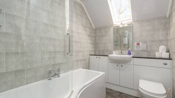 Combined shower/tub, hair dryer