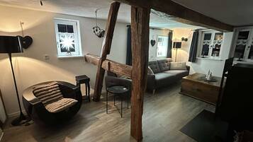 Télévision, cheminée, lecteur de DVD, table de tennis de table