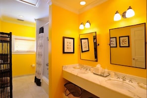 Bathtub, hair dryer, towels