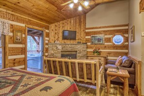 Cabin, 1 King Bed, Hot Tub | Living area | TV, fireplace, DVD player - Puppy Love 1619 - One Bedroom Cabin (Gatlinburg)