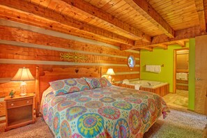 Cabin, 1 King Bed with Sofa bed, Hot Tub | 1 bedroom, bed sheets