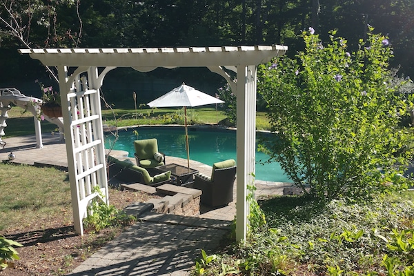 Seasonal outdoor pool, pool umbrellas, sun loungers