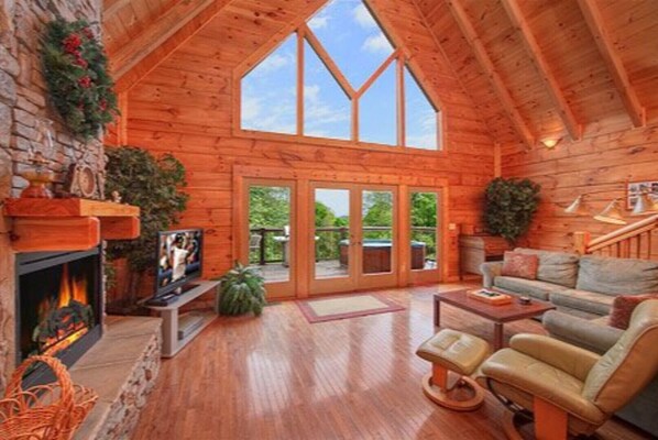 Smart TV, fireplace, DVD player, foosball
