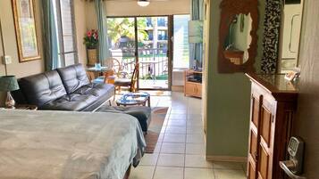 Smart TV, DVD player, books, music library