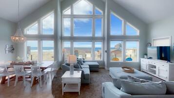 Smart TV, fireplace, DVD player, books