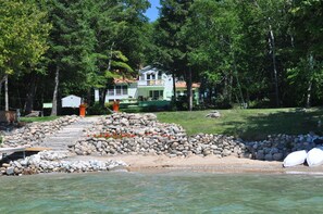 On the beach, sun-loungers, beach towels