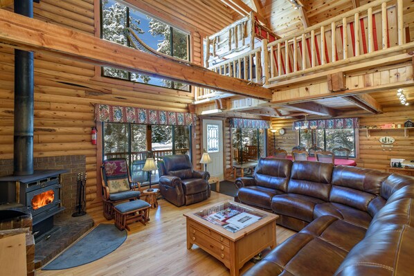 Smart TV, fireplace, video games, DVD player