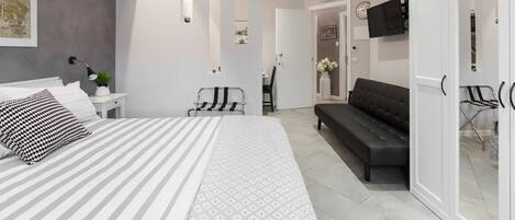 Luxe appartement, Meerdere bedden, kitchenette | 1 slaapkamer, lakens van Egyptisch katoen, luxe beddengoed, donsdekens