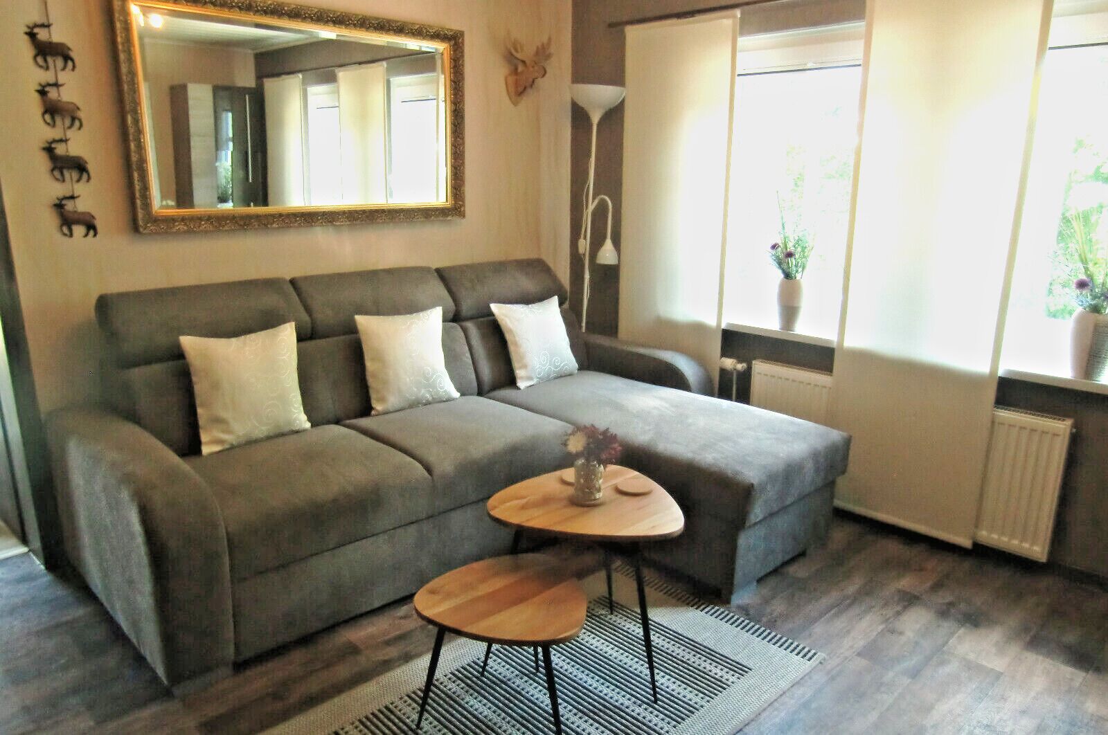 Smart TV, fireplace, video games, DVD player