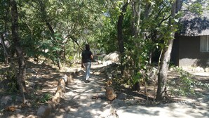 A person walking on a dirt path surrounded by trees and rocks. - Beatrice Lodges and Conference Centre (Beatrice)