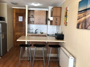 Full-sized fridge, microwave, oven, stovetop