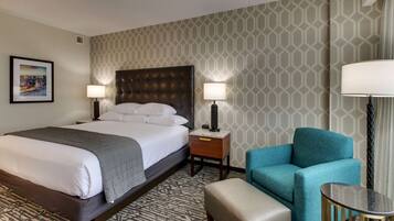 Desk, laptop workspace, blackout curtains, iron/ironing board