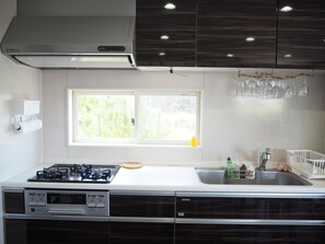 Fridge, microwave, stovetop, rice cooker