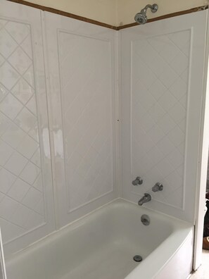 Baignoire, sèche-cheveux, serviettes fournies, papier toilette